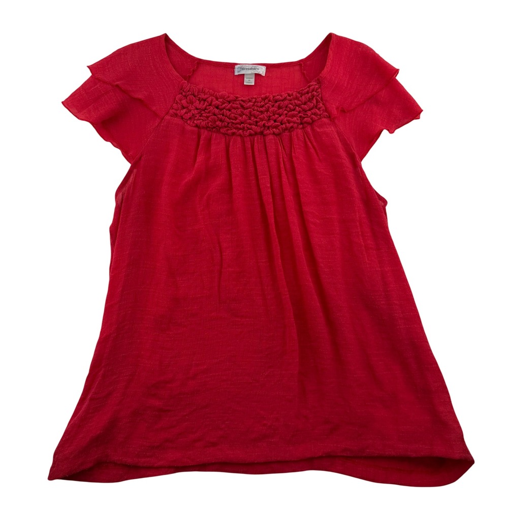 Dressbarn Womens‎ Red Top Sz 2X Flutter Sleeve Smocked Cottagecore Boho Romantic